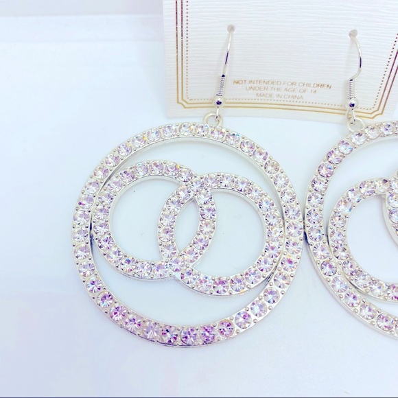 Earrings Crystal Forever Love Circles Silver tone  Pierced Super Brilliant - Picture 3 of 8